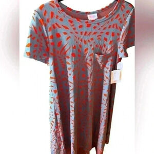 Lularoe‎ Small grey & orange Jacquard Carly dress NWT .